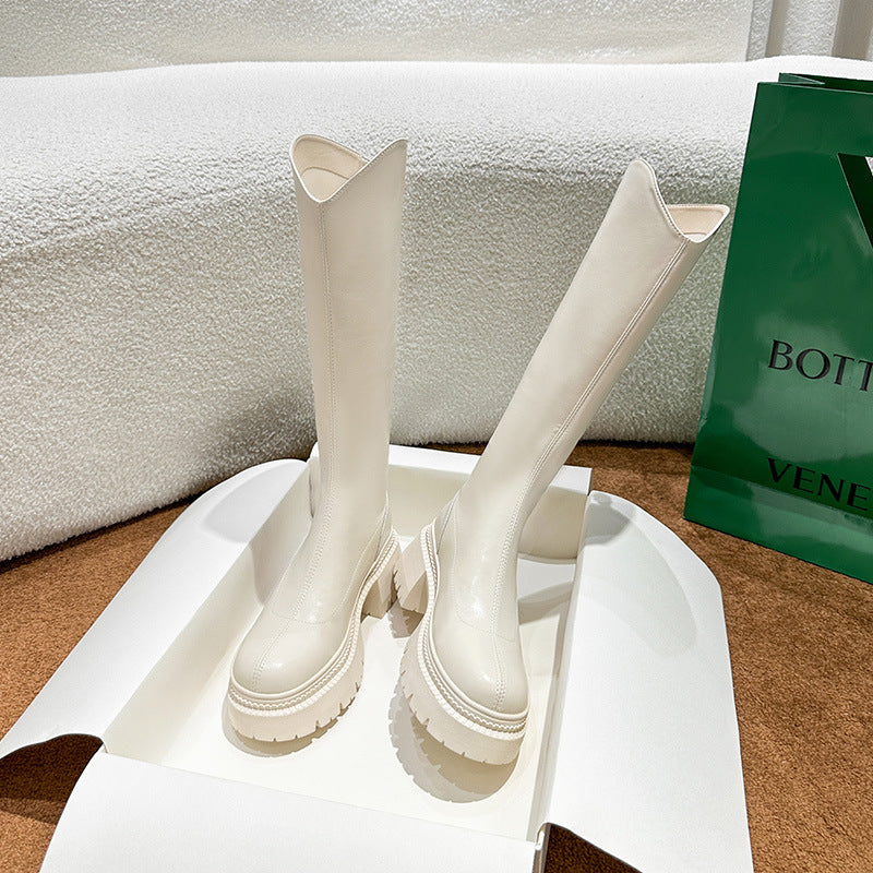 Female Brown Thick Sole Knight Below The Knee Boots