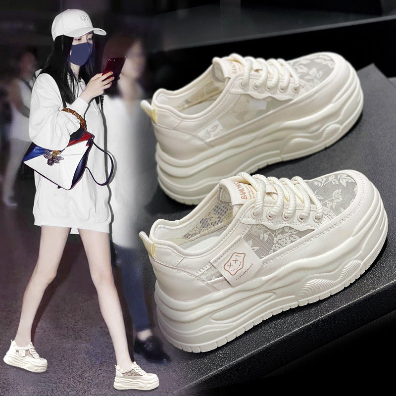 Women's Thick-soled Hidden White Platform Summer Lace Mesh Breathable Women's Casual Shoes
