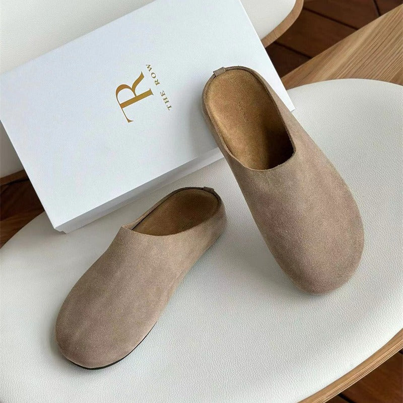 Cap Minimalist Retro Cow Suede Round Comfortable Slip-on Slippers