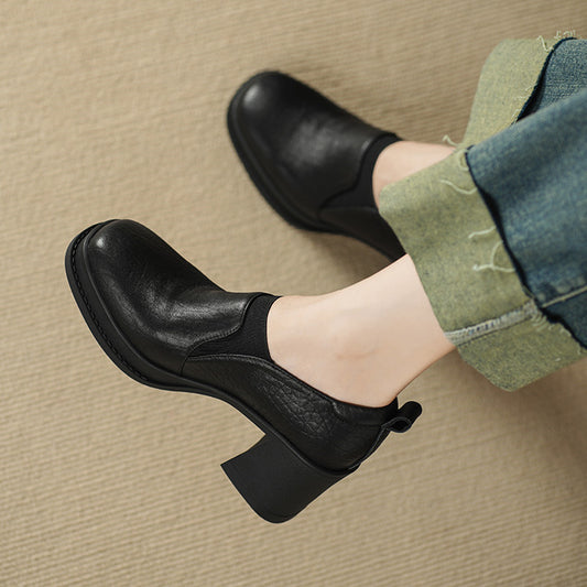 Women's High Pumps Spring Retro Chunky Increased Square Toe Women's Fashion Shoes