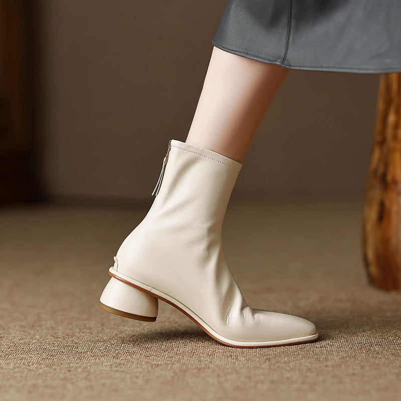 Women's Beige Comfortable Thick British Style Martin Boots