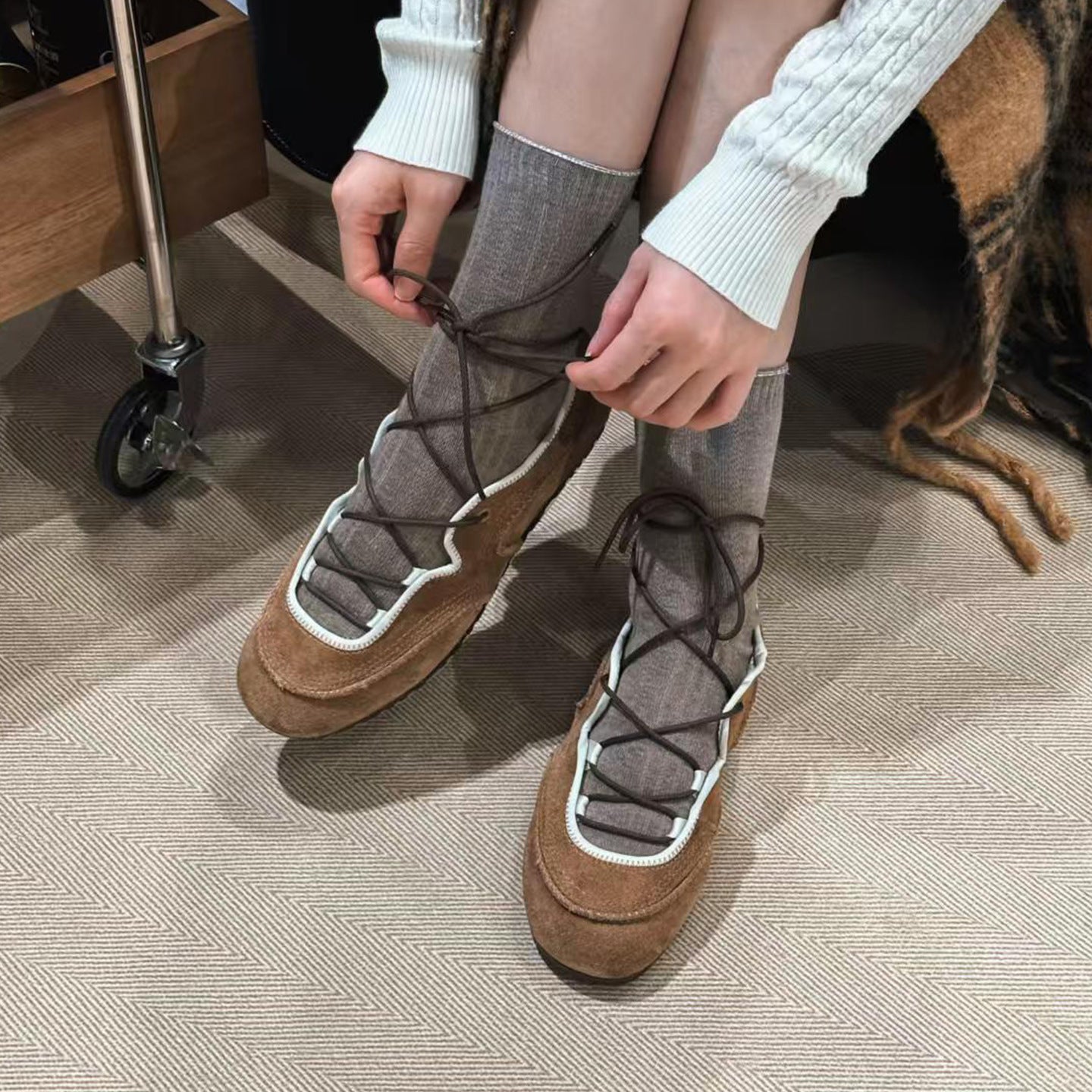 Cowhide Version Retro Round Toe Ballet Style Mary Jane Versatile Women's Fashion Shoes