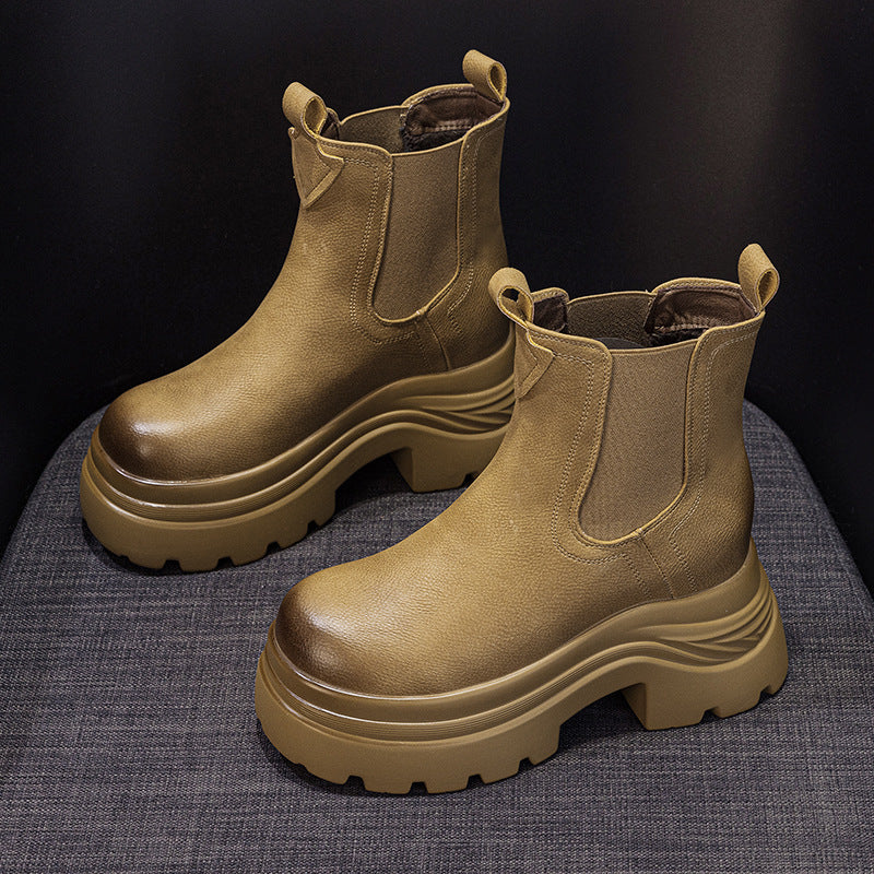 Women's Thick-soled Hight Increasing Martin Fashion British Style Women's Leather Boots