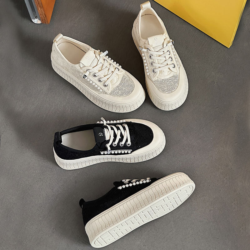 Women's Genuine Platform Pearl Biscuit White Fashionable Soft Women's Casual Shoes