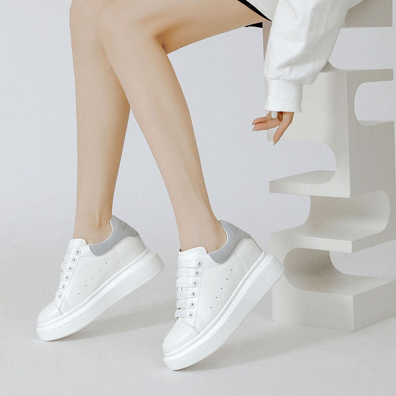 Women's White Autumn Breathable Hidden Platform Sports Women's Board Shoes
