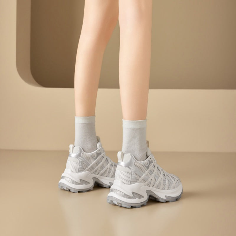 Women's Increasing Insole Dad Spring Round Head Thick Bottom Sneakers