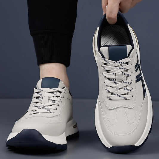 Men's Top Layer Cowhide Platform Heighten Soft Sneakers
