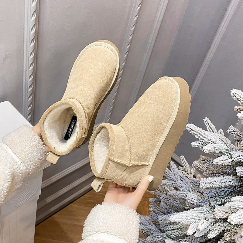 Genuine Home Fleece-lined Bootie Platform Female Snow Boots