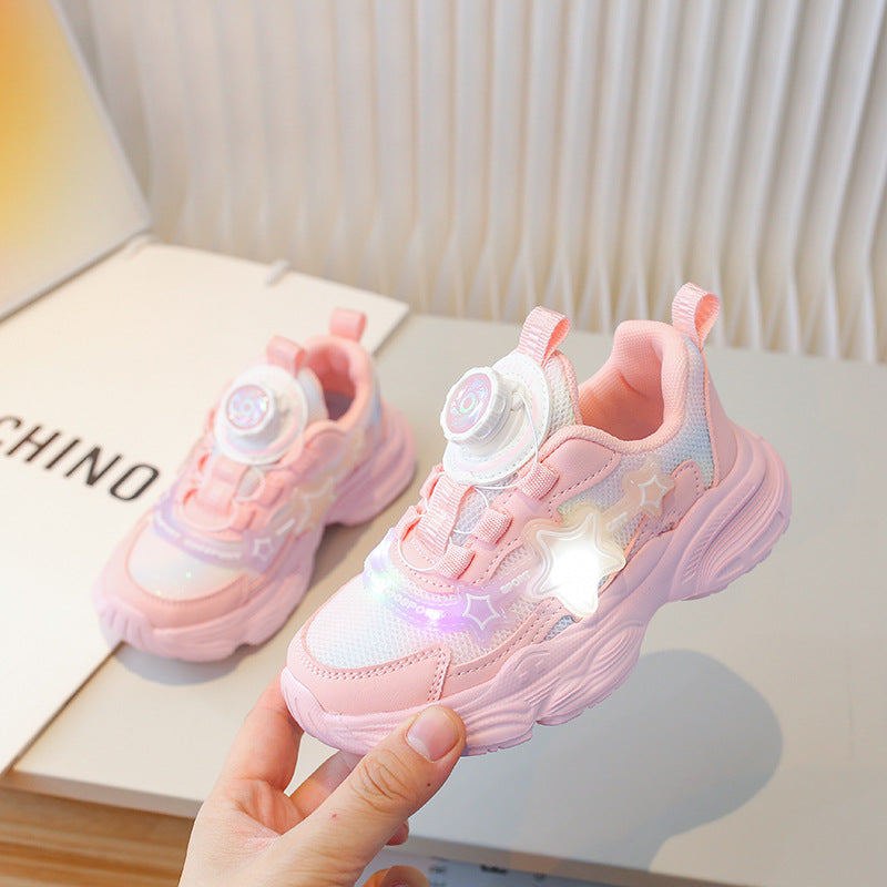 Rotating Button Bright Korean Style Running Kid's Sneakers