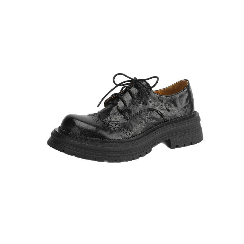 Women's Sheepskin Platform Carved Spring British Retro Leather Shoes