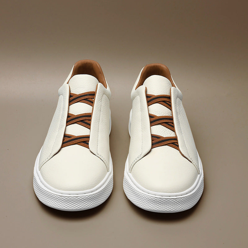 Men's Slip-on First Layer Cowhide Elastic Band Men's Board Shoes