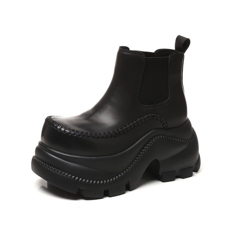Women's Platform Height Increasing Insole Chelsea Ankle Autumn Muffin Short Boots