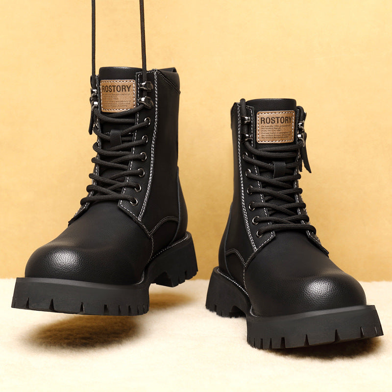 Men's Winter Fleece-lined Martin Platform American Retro Genuine Working Wear Men's Shoes