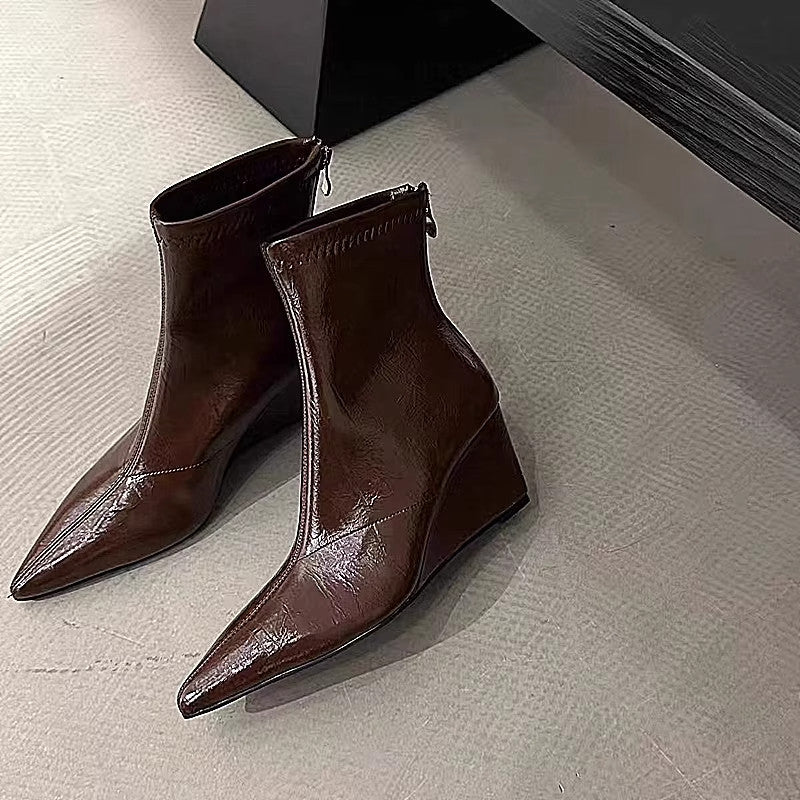 Women's & Men's Nice For Pointed Toe Soft Wedge High Women's Leather Boots