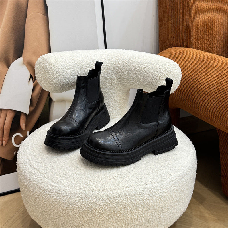 Women's Height Increasing Insole Round Toe Chelsea Autumn Women's Leather Boots