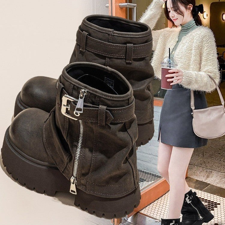Women's Muffin Thick Bottom Increased For Autumn Small Pants Slimming Sweet Boots