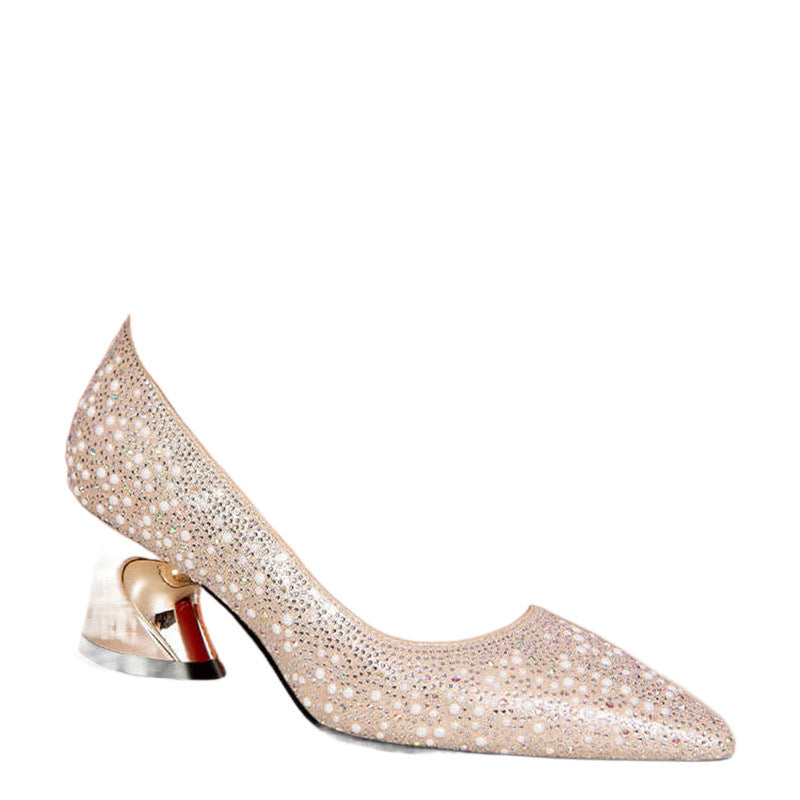 Women's Layer Cowhide Rhinestone High Mother-in-law Wedding Spring Women's Shoes