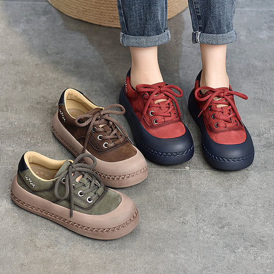 Women's Autumn Platform First Layer Cowhide Retro Casual Shoes