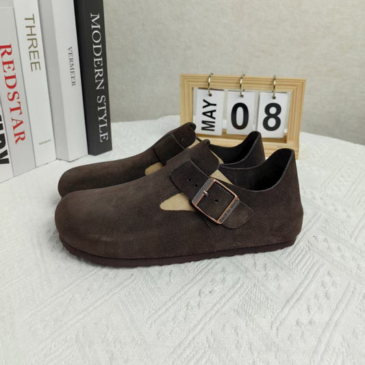 Women's All-inclusive Cork Sole Cowhide Platform Height Increasing Slippers