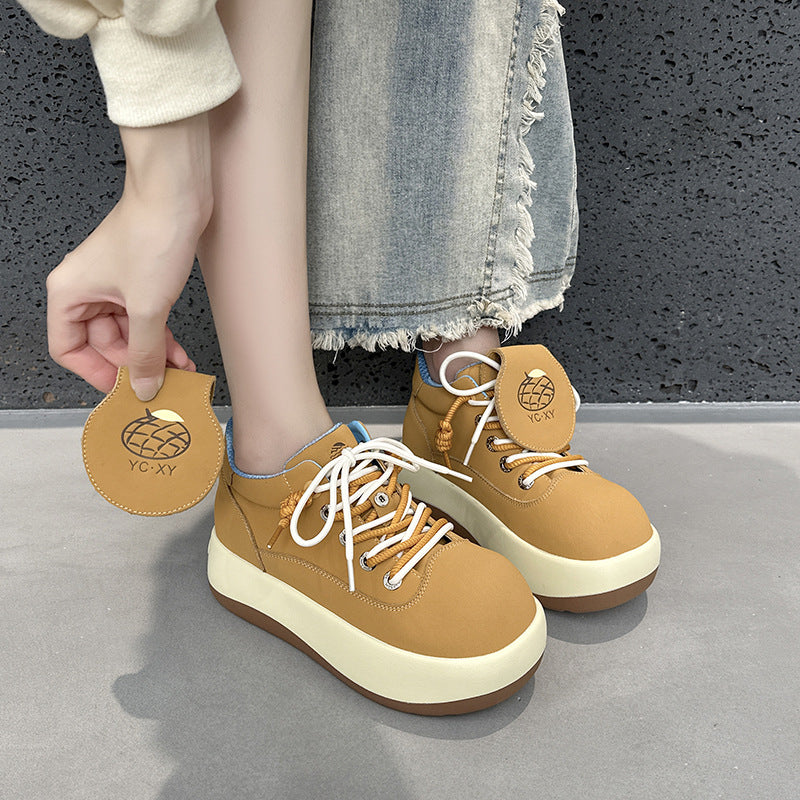 Women's Toe Martin Thick Bottom Heighten Retro Platform Casual Shoes