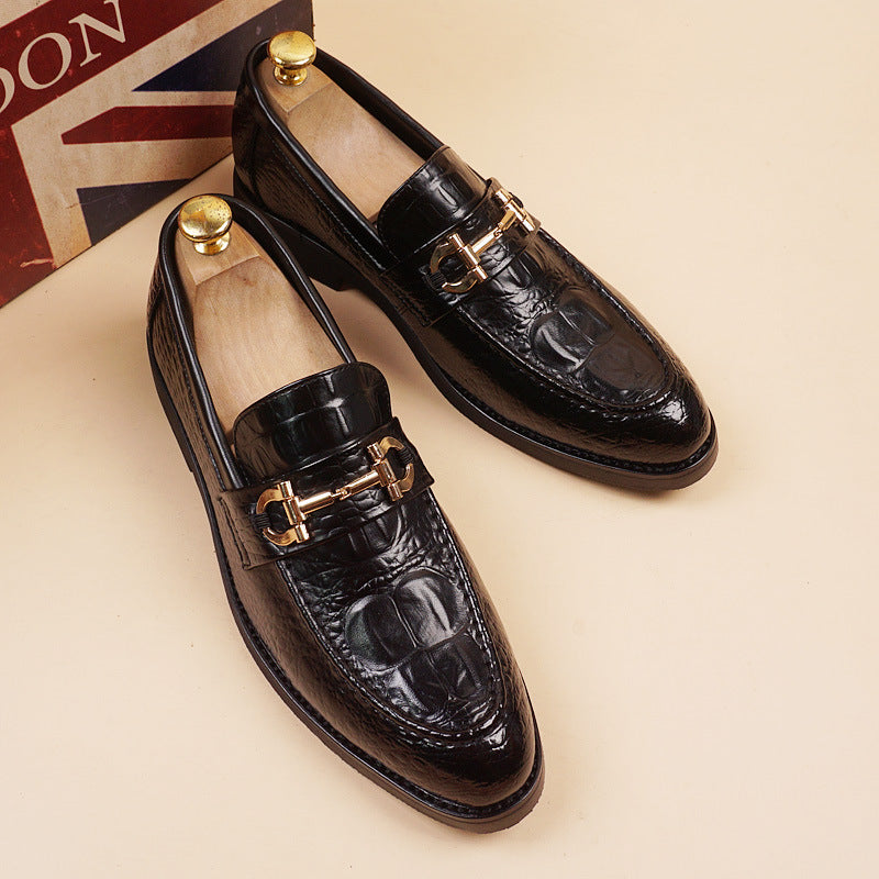 Men's Retro Crocodile Pattern Fashion Pointed One Pedal Hair Stylist Korean Men's Business Leather Shoes