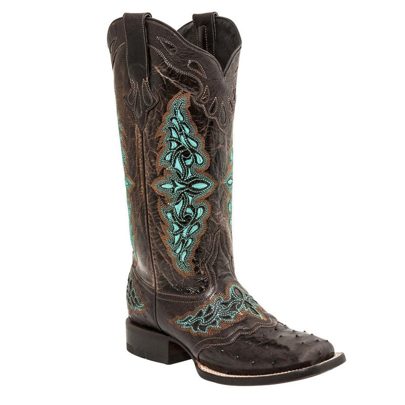 Women's Plus Size Square Toe Chunky Decorative Design Women's Leather Boots