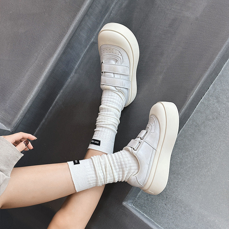 Women's Toe Doll Head Ugly Cute Bread Genuine Platform White Women's Casual Shoes