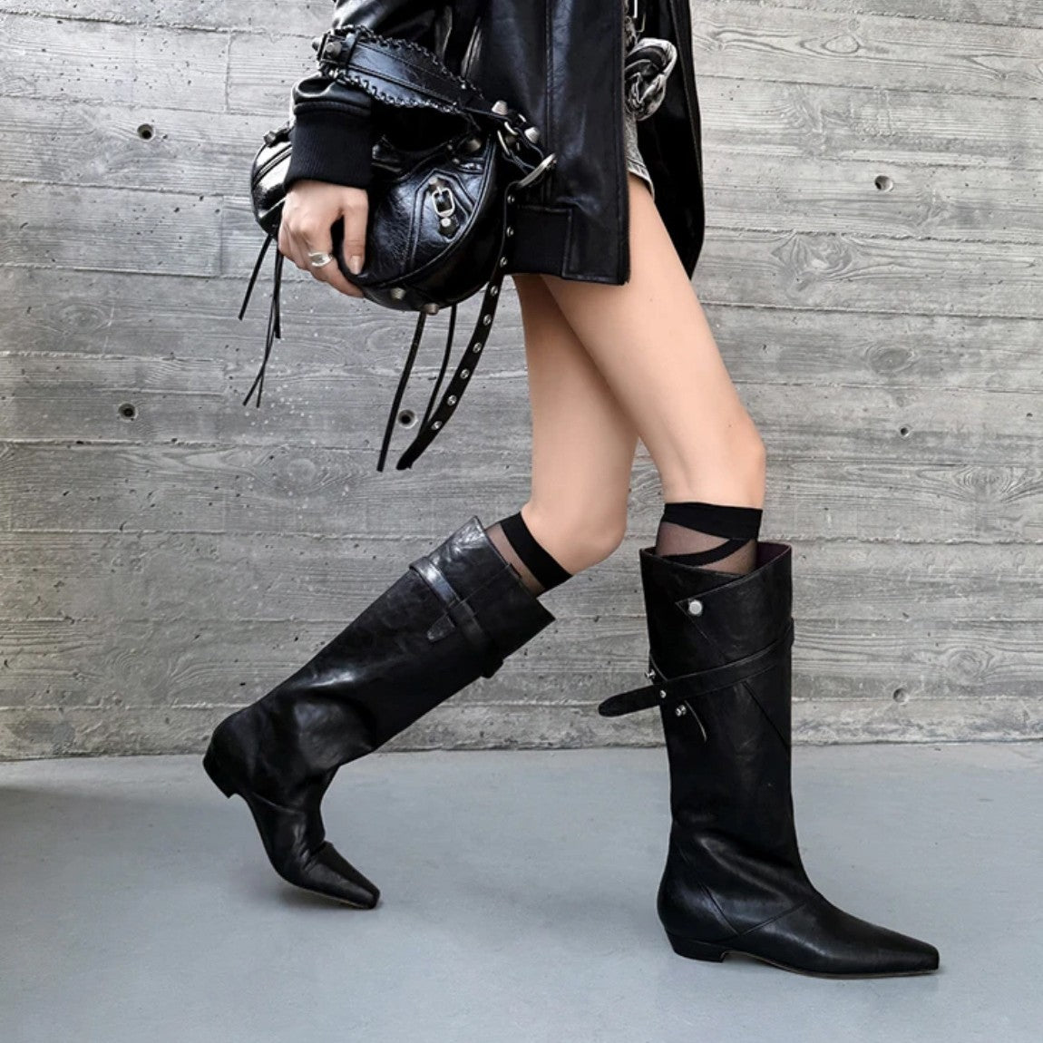 Women's Brown Niche Design Below The Knee Knight Chunky Elegant Belt Women's Leather Boots