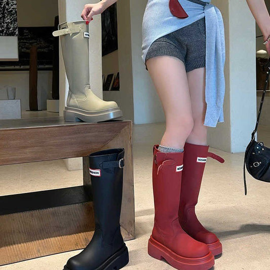 Women's Red Na Outdoor Waterproof Long Fashion Rain Boots