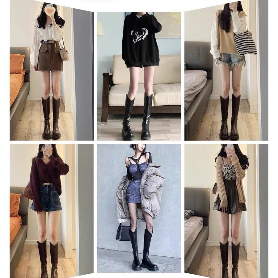 Women's Workshop V High Tube Small Circumference Winter Plus Veet Women's Leather Boots
