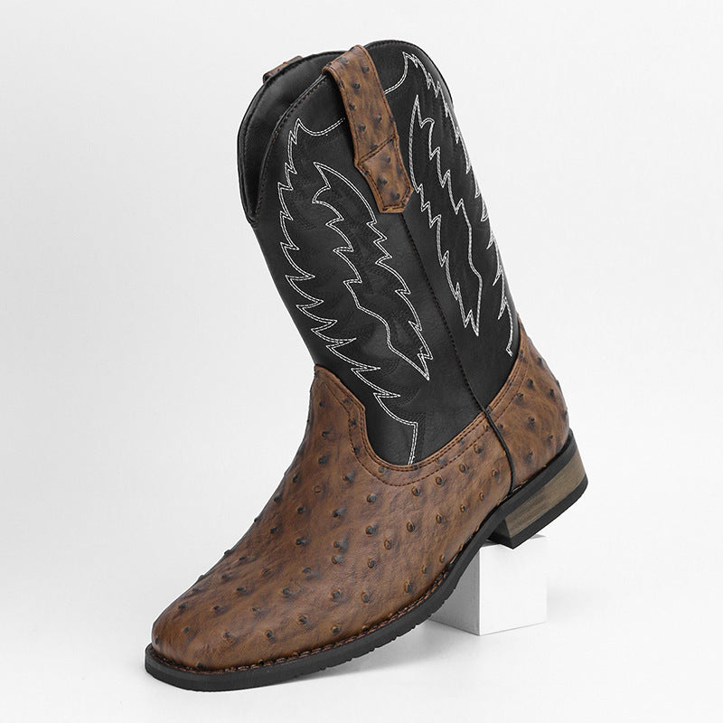 Men's Western Denim Square Toe Embroidery Machine Boots