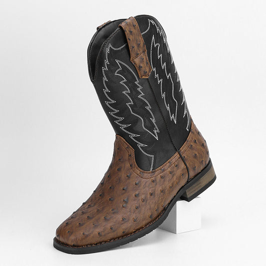 Men's Western Denim Square Toe Embroidery Machine Boots