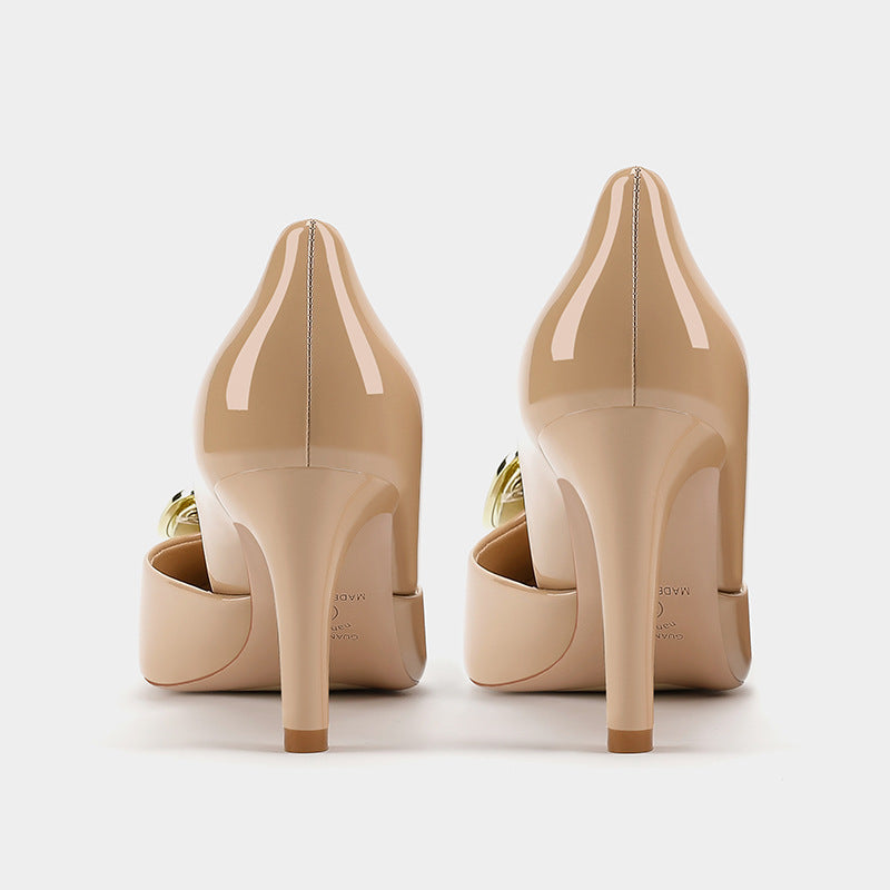 Women's Stiletto Elegant Hollowed Square Buckle White Chic Women's Fashion Shoes
