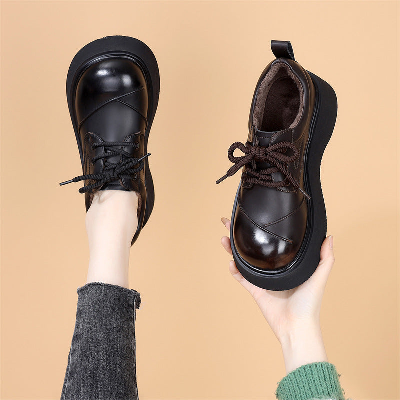 Women's Platform Spring Feet Small Black Thin Loafers