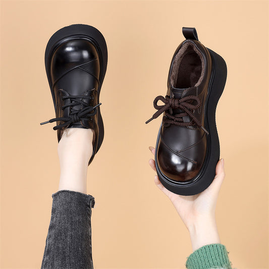 Women's Platform Spring Feet Small Black Thin Loafers