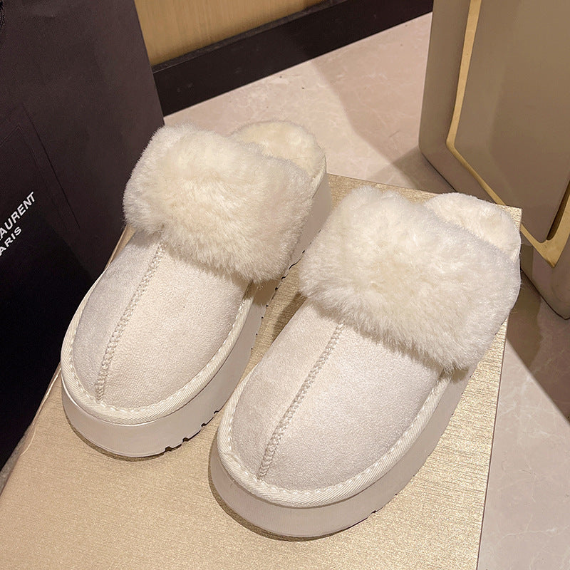 Women's Thick Bottom Fur Cotton Winter Wear Fleece-lined Warm High-grade Slippers