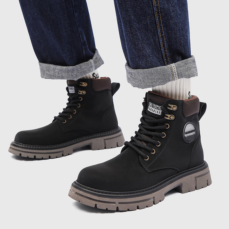 Men's Korean Business Thick Round Toe Front Middle Boots