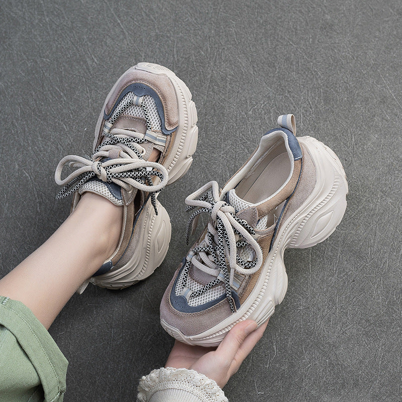 Breathable Mesh Fashion Clunky Small Height Casual Shoes
