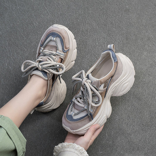 Breathable Mesh Fashion Clunky Small Height Casual Shoes