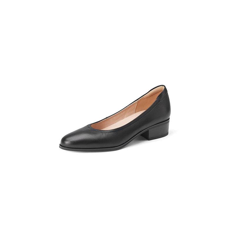 Women's Black Pumps Simple Mid Round Toe Women's Shoes