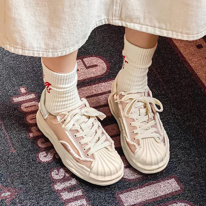 Women's Dissoed White Thick Bottom Versatile Shell Casual Shoes