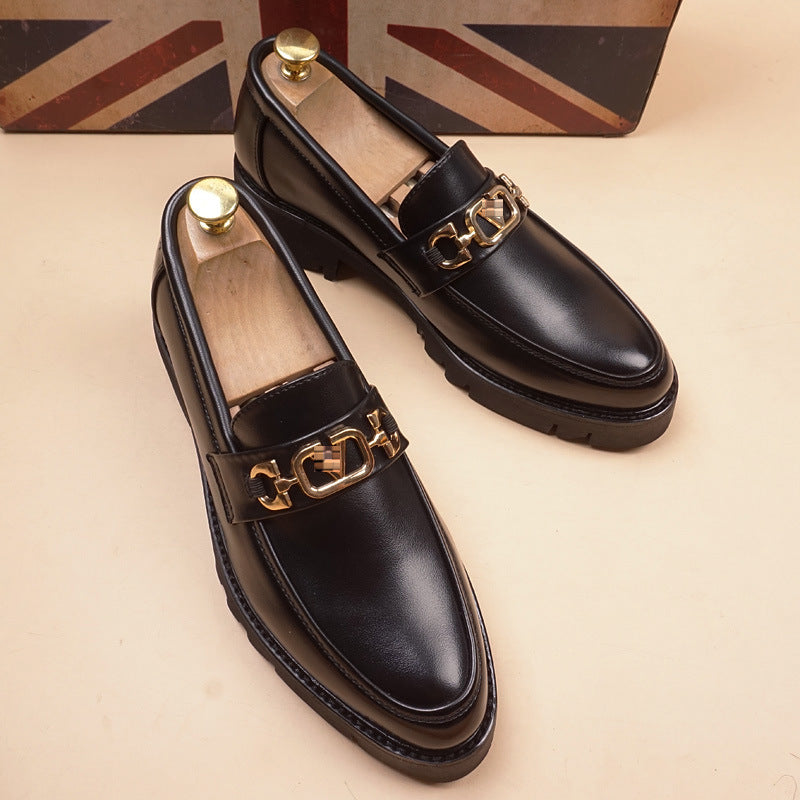 Men's Leisure Slip On Breathable Working Wedding Thick Sole Brogue Height Leather Shoes
