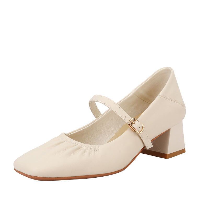Women's Square Toe Chunky Pumps Mid Soft Grandma Women's Fashion Shoes