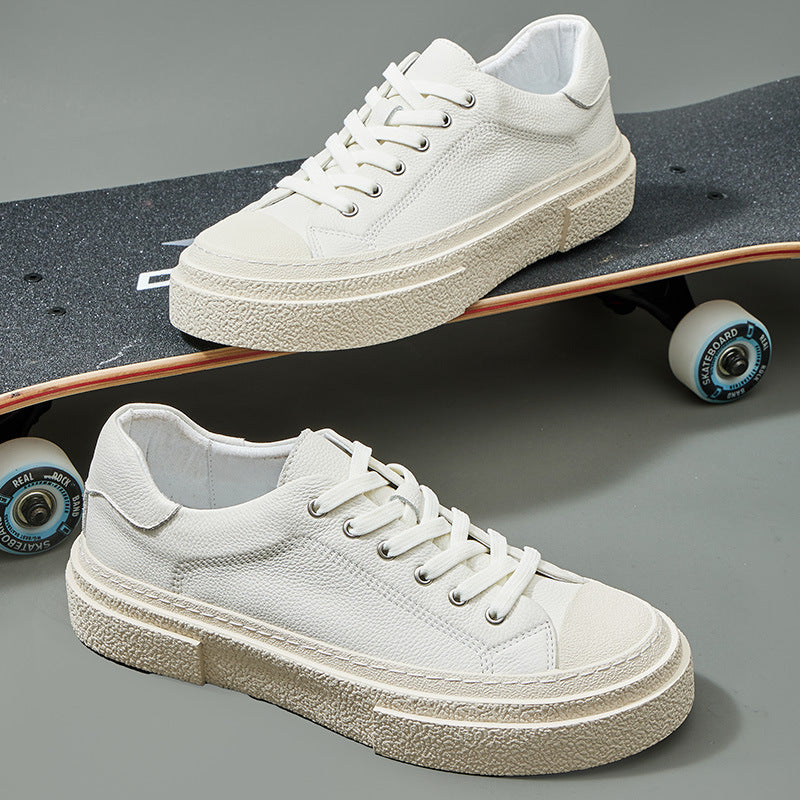 Men's Niche Geometric Design Cowhide Summer White Thick Bottom Hight Sneakers
