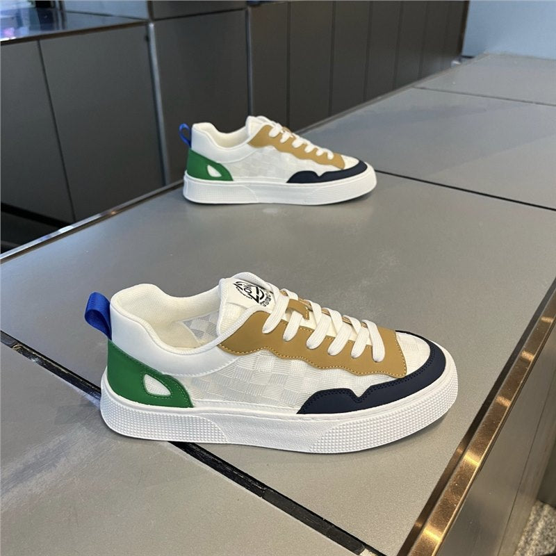 Men's Chessboard Grid Trendy Mesh Breathable Soft Bottom Comfortable Outdoor Leisure Men's Business Leather Shoes