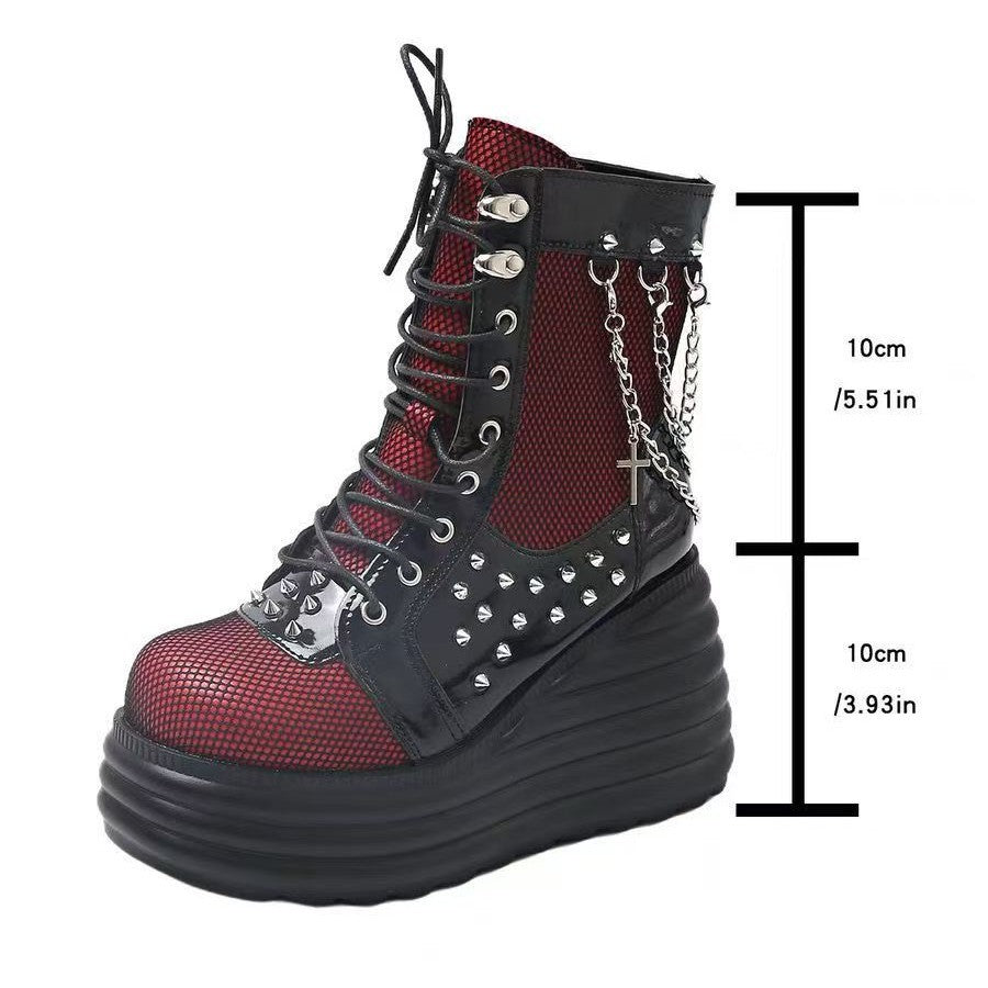 Women's Large Size Martin Platform Bootie Round Toe Women's Leather Boots
