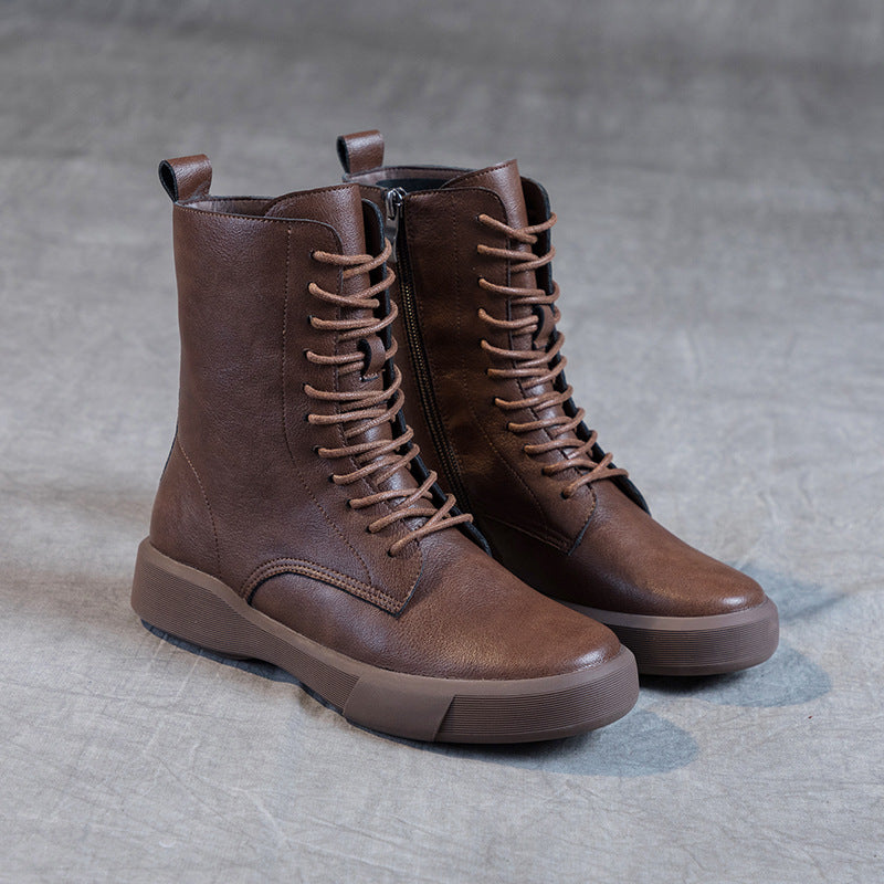 Women's Martin Plus Size British Style Fleece-lined Flat Bottom Retro Boots