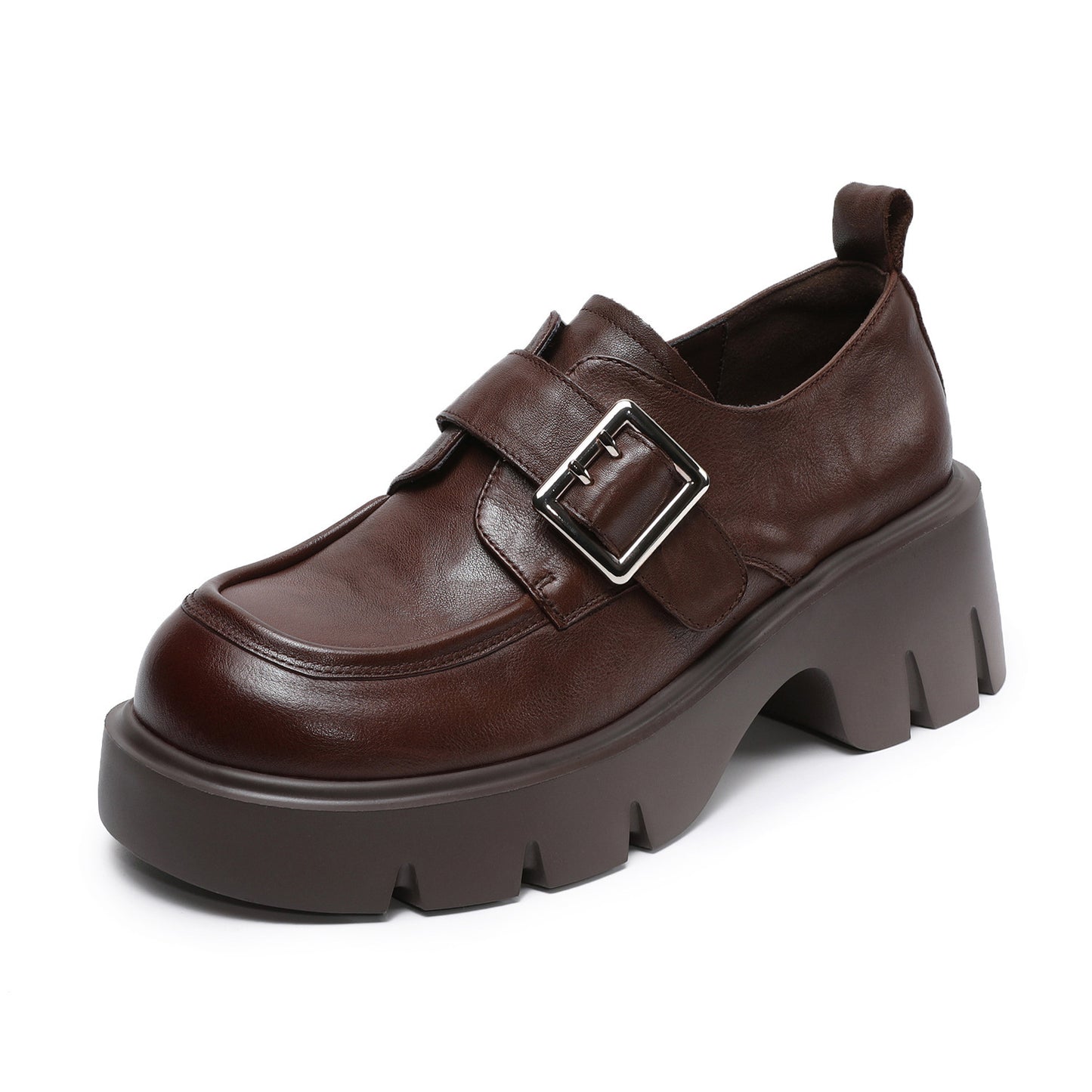 Women's British Retro Platform Spring Black Velcro Deep Mouth Belt Women's Casual Shoes