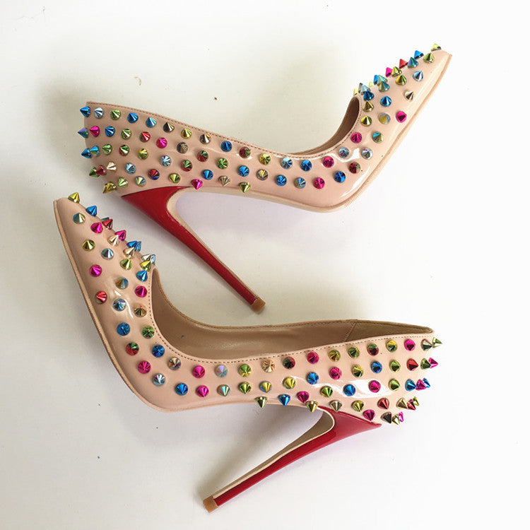 Women's Spring Color Rivet High Stiletto Low-cut Women's Fashion Shoes