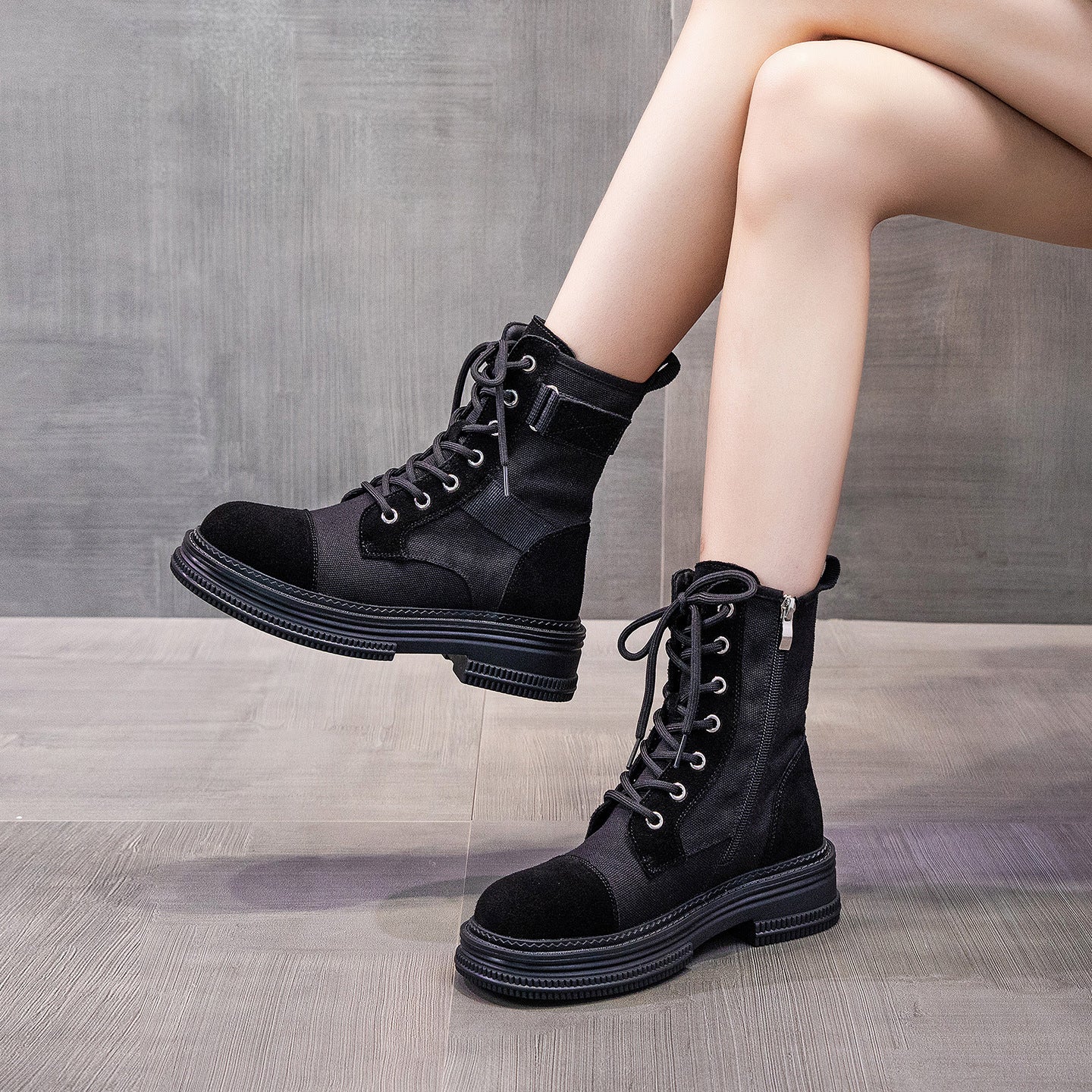 Women's Summer Thin Breathable Lace Up Round Toe Side Women's Leather Boots
